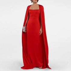 Material: Polyester Evening Dress Gown SIZE BUST WAIST HIP XS 77cm (Approx.) 60cm (Approx.) 83cm (Approx.) S 80cm (Approx.) 62cm (Approx.) 87cm (Approx.) M 84cm (Approx.) 66cm (Approx.) 90cm (Approx.) L 90cm (Approx.) 72cm (Approx.) 95cm (Approx.) XL 92cm (Approx.) 76cm (Approx.) 99cm (Approx.) XXL 96cm (Approx.) 80cm (Approx.) 103cm (Approx.) XXXL 100cm (Approx.) 84cm (Approx.) 105cm (Approx.) NOTE: Please use the chart & measurements as guide only, because sizing and measurements will vary bet Fitted Pre-draped Gown For Dinner, Fitted Gown With Cape Sleeves For Gala, Silk Long Dress Gown For Dinner, Fitted Dresses With Sweep Train And Cape Sleeves, Gala Gown With Fitted Bodice And Cape Sleeves, Fitted Gala Gown With Cape Sleeves, Fitted Gown With Cape Sleeves For Formal Occasions, Fitted Formal Gown With Cape Sleeves, Formal Fitted Gown With Cape Sleeves