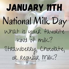 a person pouring milk into a glass with the words national milk day written on it