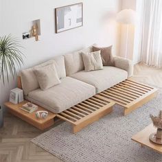 a living room with a couch and coffee table