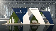 an exhibition stand with grass growing on it