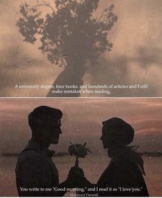 two different pictures with the same person holding a flower in front of a tree and an image that says, i love you