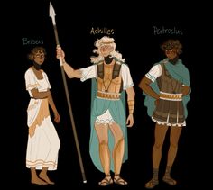 three ancient men with different types of clothing