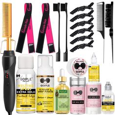 PRICES MAY VARY. 【21Pcs Electric Hot Comb Set】The package included:1pc hot comb electric for wigs+1pc 3.4fl.oz lace melting spray+1pc 3.4oz hair mousse+1pc 1fl.oz scalp&hair strengthening oil+1pc 2.7oz hair wax stick+1pc 0.56oz hair wax stick+1pc 1.05oz edge control+1pc 3.4fl.oz wig glue+1pc 1fl.oz wig glue remover+1pc black hair brush+1pc bristle brush+2pcs double-sided edge brush+2pcs elastic bands for wig+6pcs hair clips.All the tools ready for you! 【Heating Quickly&Overheating Protection】Our Hot Comb, Hair Braiding Tool, Professional Hair Straightener, Straightening Comb, Edge Control, Hair Brush Straightener, Straightening Brush, Hair Essentials, Hair Wax