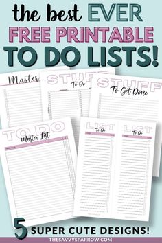 the best ever printable to do list with 5 super cute designs in pink and black