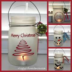 a christmas mason jar with lights and decorations