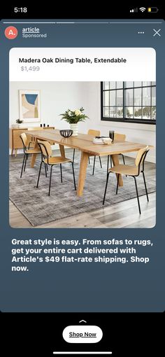 the dining table is on sale for $ 4, 99 at shop now and it's up to 50 % off