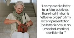 an older woman sitting on the stairs with her purse in front of her and a quote about being grateful