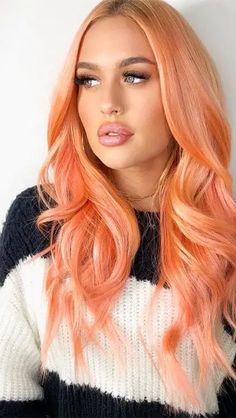 Summer Hair Colors 2024 85 Ideas: A Spectrum of Style Bright Peach Hair, Sherbet Hair Color, Dark Peach Hair, Peach Colored Hair, Grunge Blonde, Peach Hair Dye, Blonde Grunge, Aesthetic Balayage, Streaks Hair