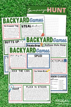 the backyard games bundle is shown in four different colors and font options for each game