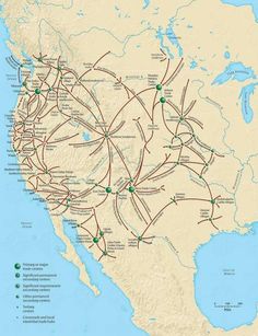 a map showing the routes of railroads in the united states