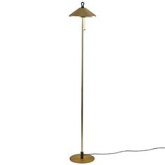 a floor lamp on a white background with a cord attached to the base and a light bulb plugged in