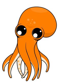 an orange octopus with big eyes and black eyes on it's head, sitting in front of a white background