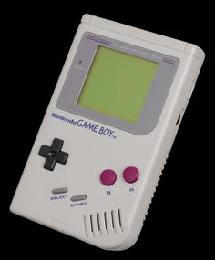 an old nintendo game boy is shown on a black background