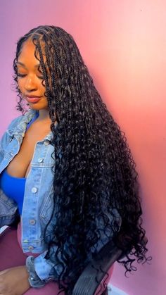 Bohmenian Knotless, Box Braids Hairstyles For Black Women With Curls, Long Boohoo Braids, Boho Knotless Braids Half Up Half Down, Goddess Braids Lots Of Curls, Bohemian Braids Big, Blue Bohemian Knotless Braids, Medium Bohieman Knotless Box Braids, Bohemian Braids Long