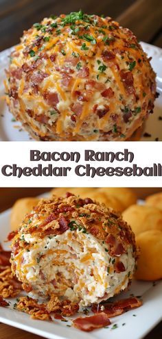 bacon ranch cheddar cheeseball on a white plate