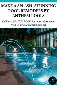 an advertisement for a pool remodeling company with water sprinkles