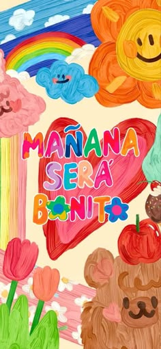 there is a drawing of two teddy bears in front of a heart and flowers with the words mama sea bunny on it