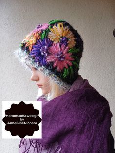 "Soft wool hat, Crocheted  hat with flowers   !!Available is the version with purple on the edge (not the one with white The color of the hat is black mixt rainbow colors. Hat - 56-58 cm / 22,04 - 22,83 \" The size of the products is universal. The color of the product in the photo may differ from the real one due to the color settings of your monitor. Recommendations for care: gentle hand washing at temperatures up to 30 degrees, drying on a large cup. Thank you for visiting my store  Have a gr Winter Mini Cap Hats As Gifts, Handmade Wide Brim Winter Costume Hats, Multicolor Wide Brim Mini Hats For Winter, Whimsical Winter Costume Cap, Handmade Wide Brim Mini Hats For Winter, One Size Winter Hats As Gifts, One Size Winter Hats For Gifts, One Size Winter Hat For Gift, Handmade Bohemian Mini Hats For Winter