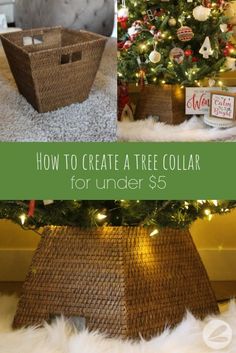 a collage of photos with the words how to create a tree collar for under $ 5