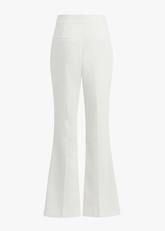 Add some flare with our Phoebe Pant. Made from an ivory stretch-suiting blend fabric, the pant is cut for a tailored fit and finished with back welt pockets and flared hem. 74% Polyester, 20% Rayon, 6% SpandexGaby is 5'9" wearing size 2. Video: Misia is 5' 10" wearing a size 14 Lauren is 5’10” a size 6 Chic Fitted White Flares, Chic White Fitted Flares, White Chic Wide Leg Flares, Chic White Wide-leg Flares, Chic White Wide Leg Flares, Classic White Flare Bottoms, Classic Wide Leg Flare Pants With Pressed Crease, Classic Fitted Bottoms With Flared Hem, White High-waisted Wide Leg Pants With Pressed Crease