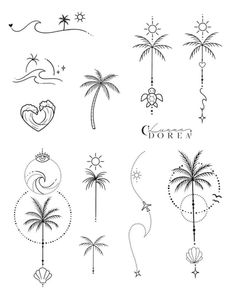 palm trees and other tattoos on a white background