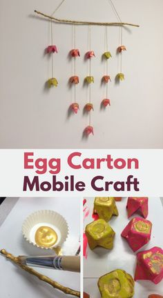 egg carton mobile craft for kids to make with paper plates and gold leaf decorations