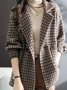 Material:PolyesterDetails:NonePatterned:PlaidSheer:NoCollar Style:LapelSeasons:Fall/WinterCare Instructions:Machine wash, do not dry cleanStyle:CasualFabric Elasticity:No ElasticityPrinting Type:No PrintingComposition:100% PolyesterWeaving Method:WovenItem ID:FD25551 There maybe 1-2 cm deviation in different sizes, locations and stretch of fabrics. Size chart is for reference only, there may be a little difference with what you get. There are 3 kinds of elasticity: High Elasticity (two-sided str Female Suit, Woolen Coat Woman, Elegant Coats, Long Coat Women, Plaid Outfits, Women Overcoat, Plaid Coat, Loose Outfit, Woolen Coat