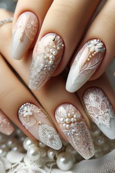 Wedding Nails That’ll Have You Saying “I Do” Pink Wedding Nails, Funky Nail Art, Bridal Nail Art, Wedding Nail, Glamorous Nails, Spring Nail Art