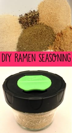 three different types of seasoning are shown with the words diy ramen seasoning