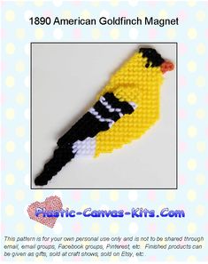 a yellow and black bird is made out of legos on a white background with polka dots