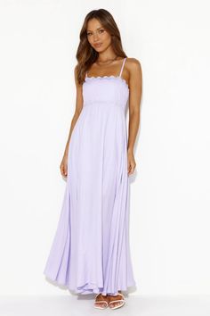 Be seen and admired in this dress, girl! The Vacations To The Islands Maxi Dress features a wavy trimming to the top and a gorgeous flowy skirt. Wear it with sandals for all-day style. Dress Lilac, Purple Maxi Dress, Skirt Zipper, Bridal Shower Dress, Shower Dresses, Lilac Dress, Long Sleeve Lace Dress, Dresses Backless, Dress Girl