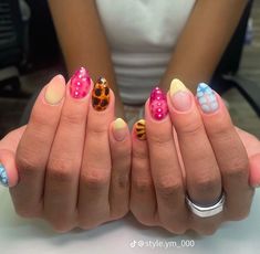 Mis Match Nail Designs, Nails For Europe Trip Summer, Mix Match Nails Summer, Mixed Design Nails, Kali Nails, Mix N Match Nails, Miss Match Nails, Mismatch Nails, Mismatched Nail Art