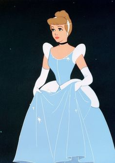 an animated image of a woman in a blue dress with white gloves and tiara