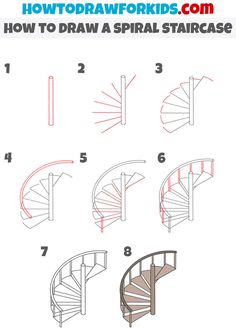 how to draw spiral staircase steps step by step instructions for kids and beginners with pictures