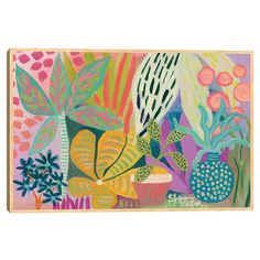 an abstract painting with flowers and plants