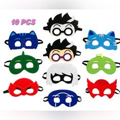 a bunch of masks with different designs on them