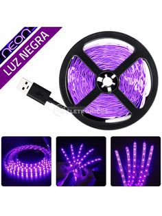 purple led strip light with usb cable and charger for home decor or office use