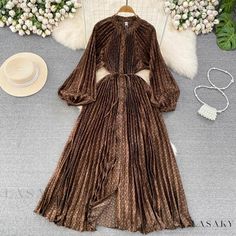 Lasaky - Luxurious Women's Long-Sleeve Round-Neck Jersey Garment with Embroidered Florals and Lantern-Inspired Accents Gold Wrap Dress, Dress Elegant Long, Jersey Wrap Dress, Gold Wrap, Printed Long Dresses, Elegant Dresses Long, Crewneck Dress, Long Sleeve Jersey, Dress Picture