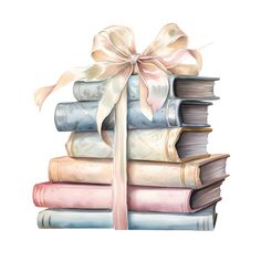 a stack of books with a bow on top