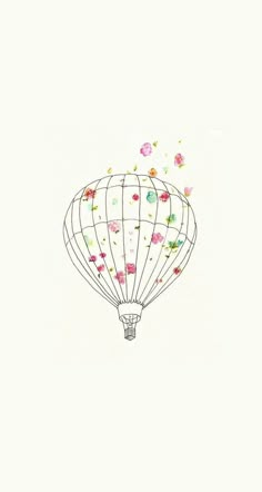 a drawing of a hot air balloon with flowers on it