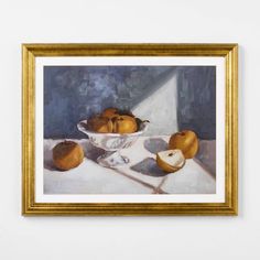 a painting of apples in a bowl on a table