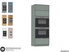 an image of three ovens stacked on top of each other in different colors and sizes