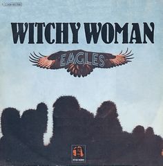 an album cover with the words, witches and eagles in front of silhouettes of people