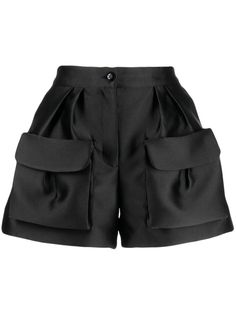 black silk satin pleat detailing mid-rise concealed fly and button fastening two front cargo pockets straight hem thigh-length Satin Shorts Outfit Summer, Satin Shorts Outfit, Wedding Shorts, Dubai Trip, Isabel Sanchis, Diy Clothes Accessories, Summer Shorts Outfits, Trend 2024, Satin Shorts