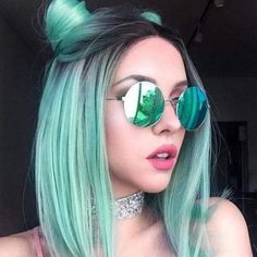 Cute Hair Colors, Green Wig, Hair Color Pastel, Ombre Wigs, Hair Color Blue, Pastel Hair