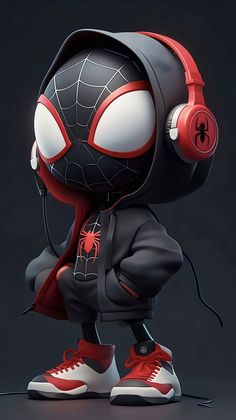 a cartoon character with headphones on