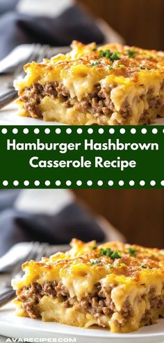 hamburger hashbrown casserole recipe on a white plate