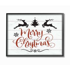 a wooden sign that says merry christmas with reindeers and snowflakes