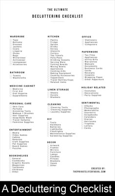 a printable spelling checklist with the words'a decluttering checklist '