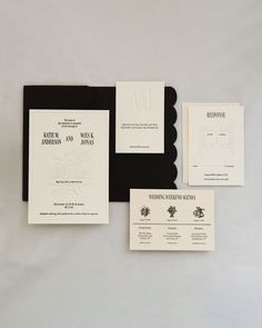 the wedding stationery is black and white